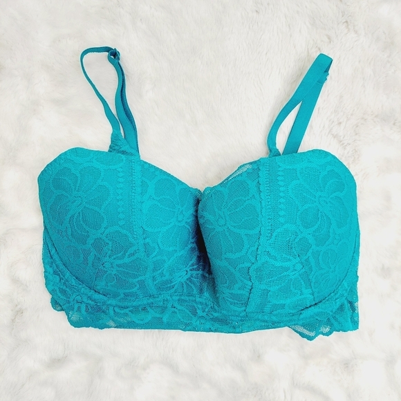 PINK Victoria's Secret Blue Floral Lace Push Up Bralette Bra 1949 - Picture 7 of 11